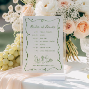 Programa Marco verde dibujado a mano Día de Brunch de novia