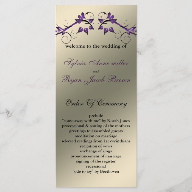 programa mariposa de marfil floral morado Boda (Anverso)
