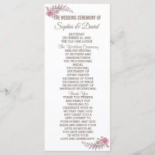 Programa Marsala Maroon Floral Watercolour Wedding Program