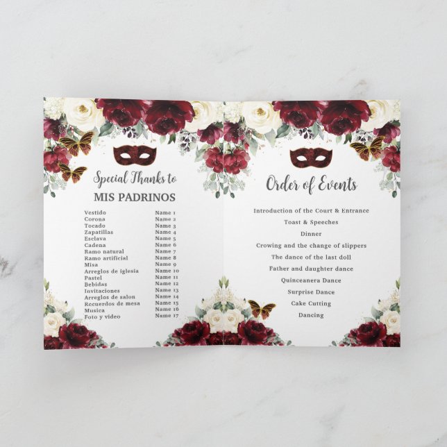 Programa Mascarada de Quinceañera de oro floral de marfil d (Interior)