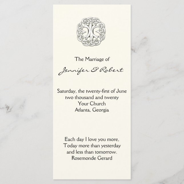 Programa Matrimonio de Árbol Celta de Vida (Anverso)