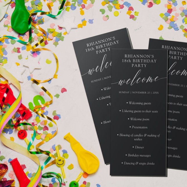 Programa Matte Black Delicate Calligraphy Birthday Party (Subido por el creador)