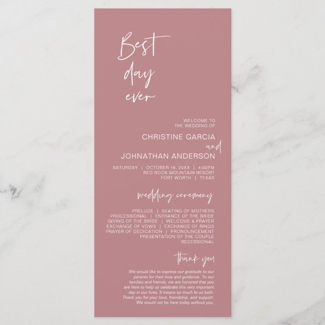 Programa Mejor día de la historia, Boda moderno Dusty Rosa (Anverso)