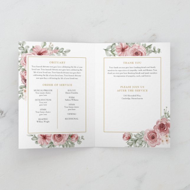 Programa Memorial Funeral Orden Del Servicio Foto Floral (Interior)