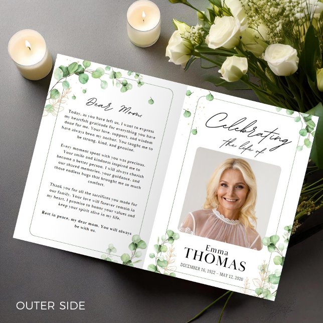 Programa Memorial, Orden Verde del Servicio, Foto Funeral (Funeral Program,Funeral Memorial,Green Order of Service,Foto  Celebration of Life for Woman)