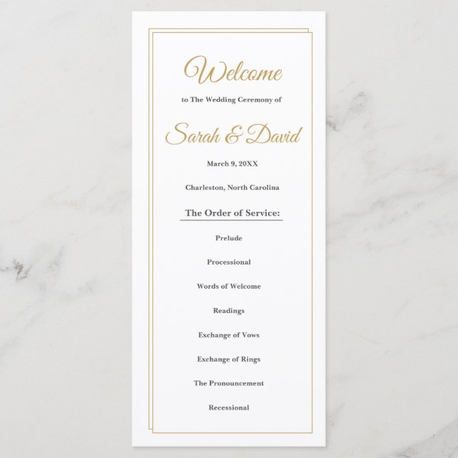 Programa Mimimalist Gold Border Wedding Program (Anverso)