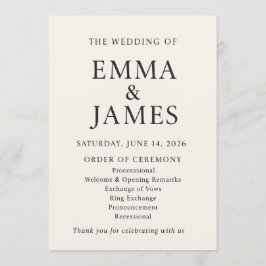 Programa Minimal Elegant Wedding Program | Ivory Ceremony