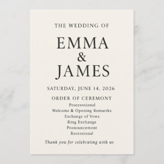 Programa Minimal Elegant Wedding Program | Ivory Ceremony