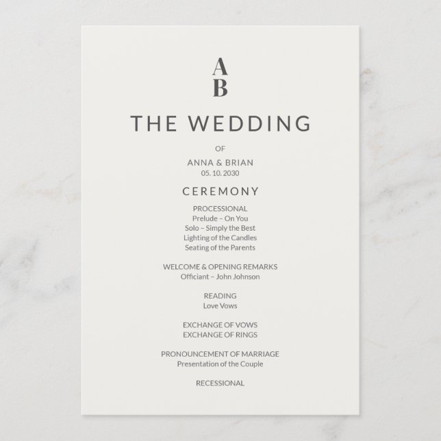 Programa Minimal Modern Civil Wedding Program (Anverso)