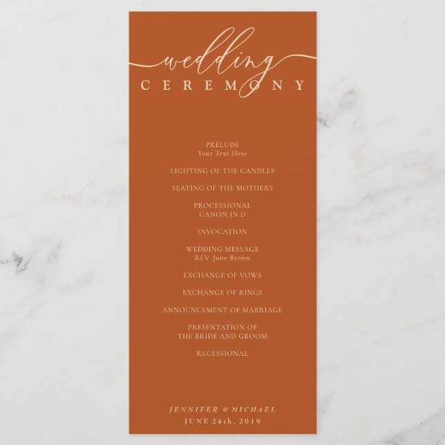 Programa Minimal terracotta Ceremony wedding (Anverso)