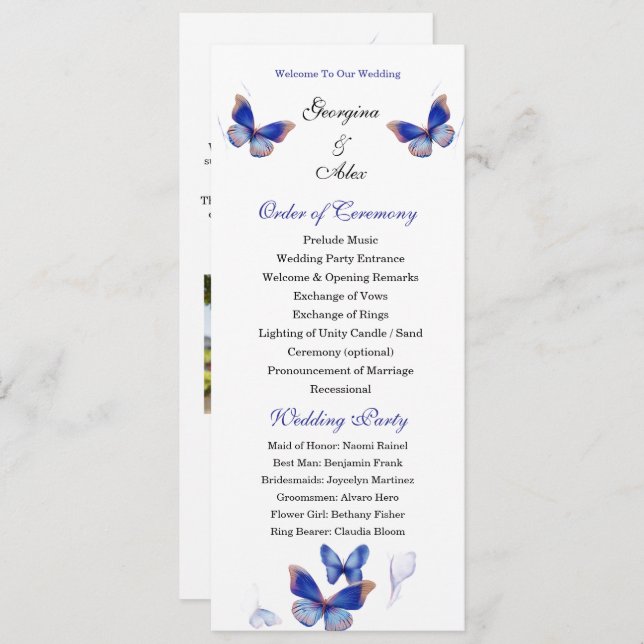 Programa Minimalist Blue Editable Photo Wedding Program (Anverso / Reverso)