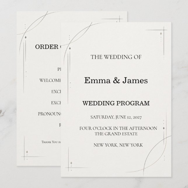 Programa Minimalist Charcoal Line Wedding Ceremony Program (Anverso / Reverso)