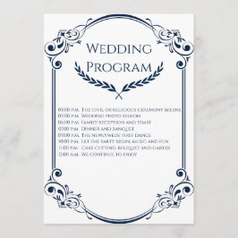 Programa Minimalist Navy Blue and White Wedding Program