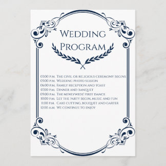 Programa Minimalist Navy Blue and White Wedding Program