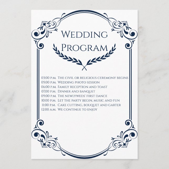 Programa Minimalist Navy Blue and White Wedding Program (Anverso)