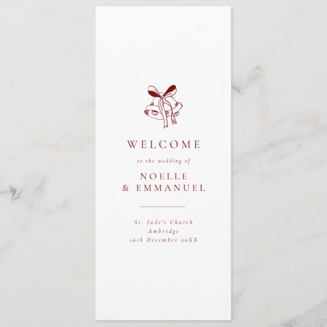 Programa Minimalist Red Christmas Bells Winter Wedding (Anverso)