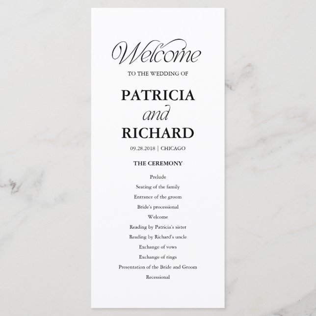 Programa Minimalist Wedding Order of Service Program (Anverso)