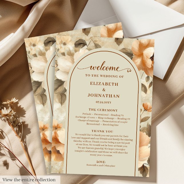 Programa Minimalista Boho Terracota Beige Salvia Boda  (Minimalist Boho Terra Cotta Beige Sage Wedding Program)