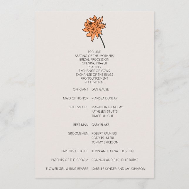 Programa minimalista de Boda de Crisantemo (Anverso)