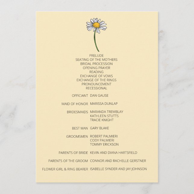 Programa minimalista de Boda de Daisy (Anverso)