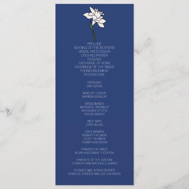 Programa minimalista de Boda de Narciso (Anverso)