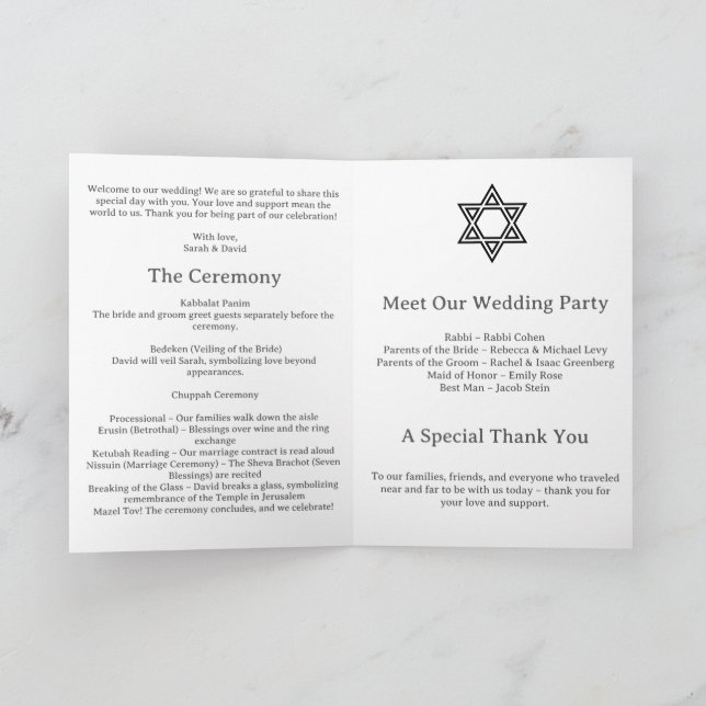 Programa Minimalista de Boda Judía (Interior)