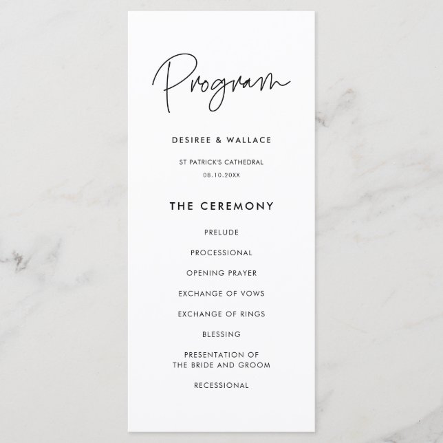 Programa minimalista de bodas moderno (Anverso)