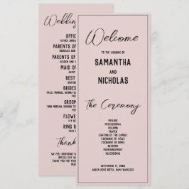 Programa minimalista de bodas rosadas con polvo