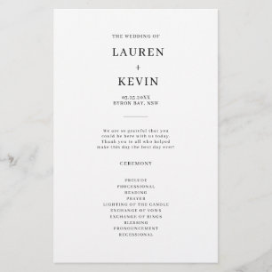 Programa minimalista de Ceremonia Boda Simple
