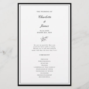 Programa minimalista de ceremonia de Boda de hoja 