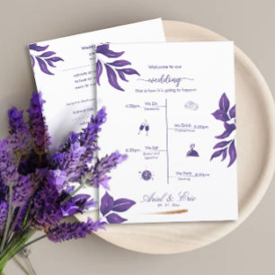 Programa minimalista elegante de bodas púrpura