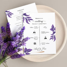 Programa minimalista elegante de bodas púrpura