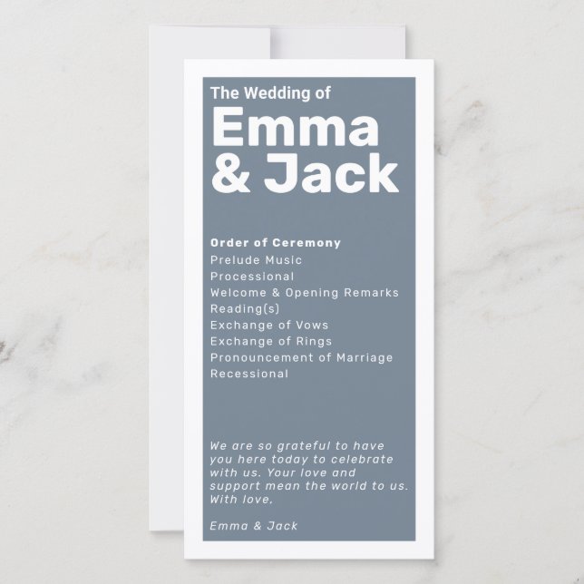 Programa Minimalista moderno de ceremonias de Boda (Anverso)