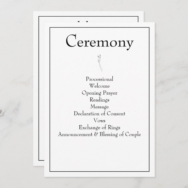 Programa Minimalista Monograma moderno Boda blanco y negro (Anverso / Reverso)