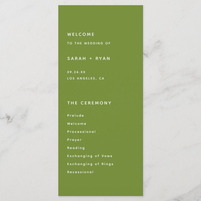 Programa Minimalistic Dark Olive Green Wedding Ceremony (Anverso)