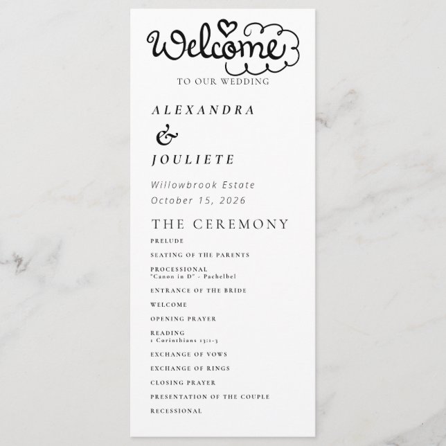 Programa Mínimo Moderno De Boda Orden De Eventos (Anverso)