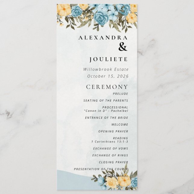 Programa Mínimo Moderno De Boda Orden De Eventos (Anverso)