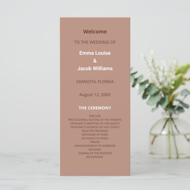 Programa Mocha Brown de Boda Moderna (Anverso de pie)