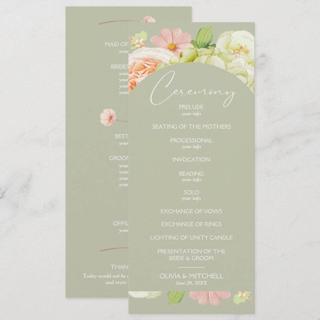 Programa Moda Florals Sage Green Boda Ceremonia (Anverso / Reverso)