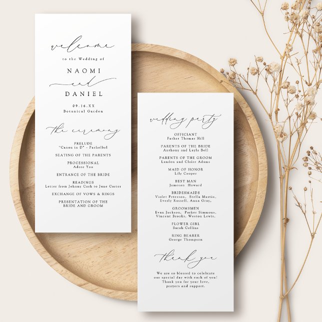 Programa Moda moderna minimalista Guión elegante matrimonio (Minimalist Modern Chic Script Elegant Wedding Program)