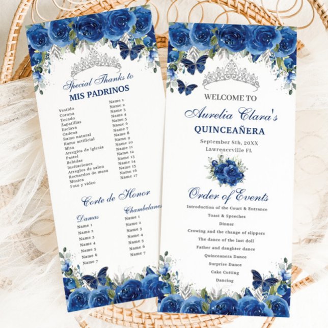 Programa Moda Real Floral Azul Quinceañera Orden de eventos (Subido por el creador)