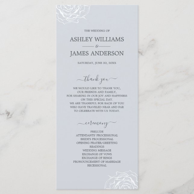 Programa Moda Rosa Floral Hielo Azul Boda Mínimo Simple (Anverso)