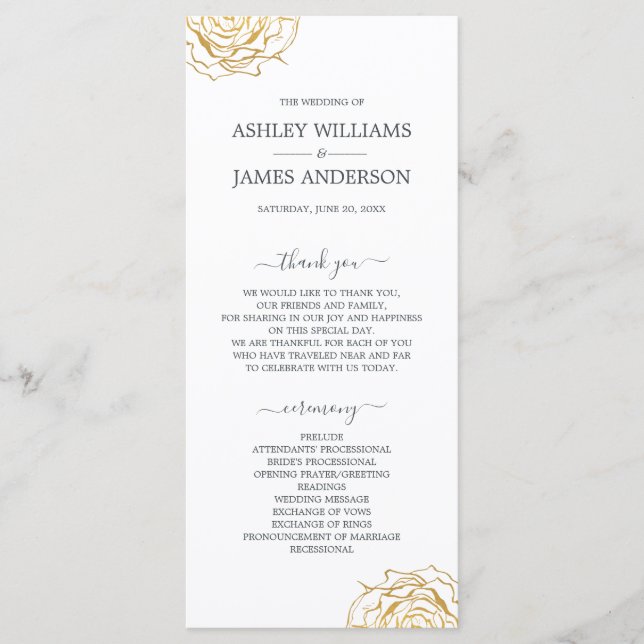 Programa Moda Script Floral Gold Rosa Boda simple (Anverso)