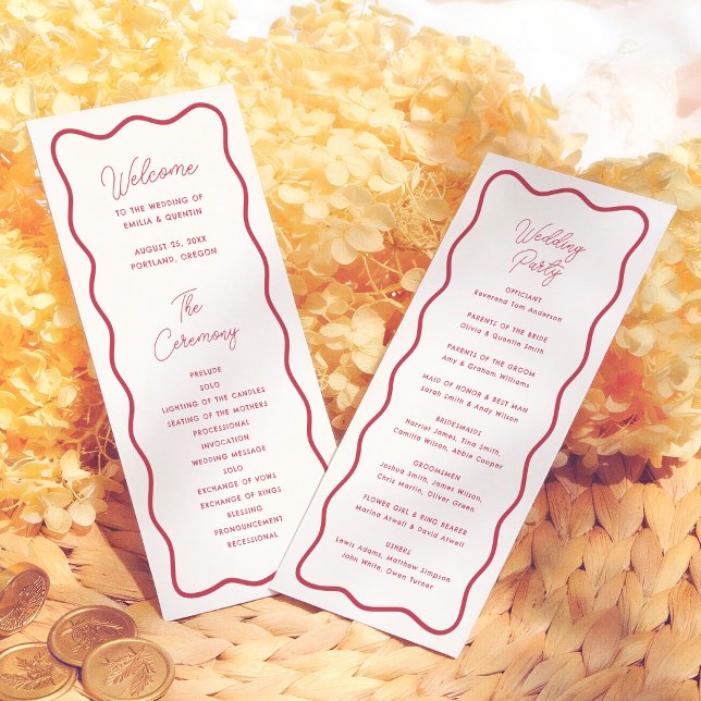 Programa Modern Bold Wavy Frame Retro Red Wedding (Subido por el creador)