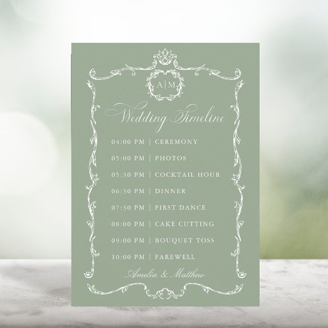 Programa Modern Classic French Sage Green Wedding Timeline (Subido por el creador)