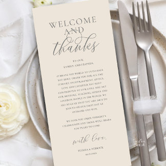 Programa Modern Classy Wedding Reception Thank You Card