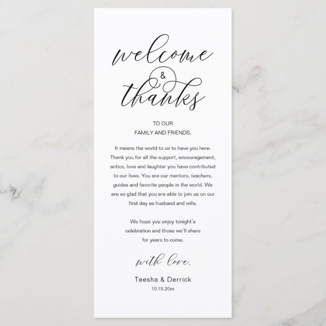 Programa Modern Classy Wedding Reception Thank You Card (Anverso)