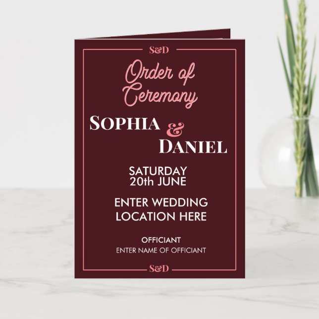 Programa Modern Editable Wedding Order of Ceremony (Anverso)