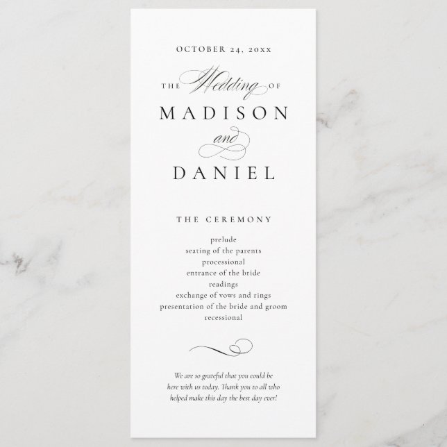 Programa Modern Elegant Script Wedding (Anverso)
