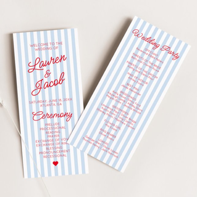 Programa Modern Minimal Minimalist Blue Stripes Red Wedding (Subido por el creador)